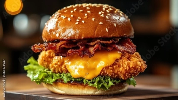 Obraz Close-up of a Delicious Crispy Chicken Burger