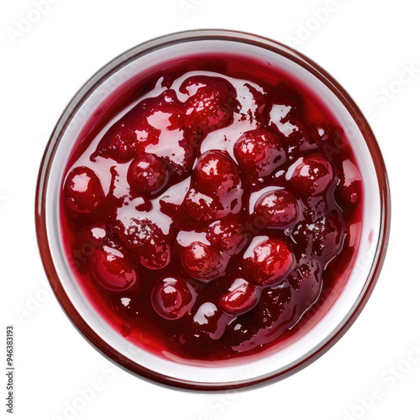 Fototapeta Cranberry Sauce on Plate, Top View PNG on White Background for Halloween and Thanksgiving Holiday