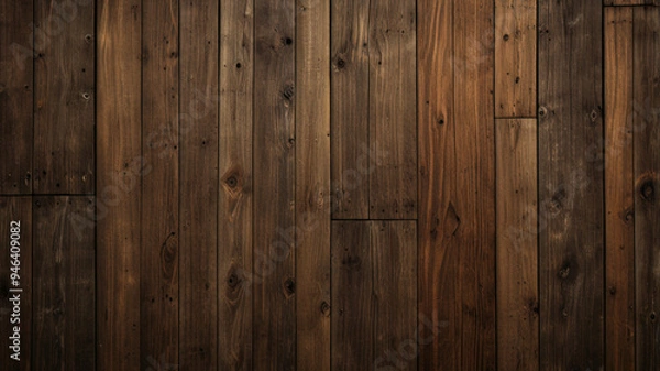 Fototapeta Fond de planche de bois marron foncé, papier peint. Vieux fond en bois texturé foncé grunge, la surface de la vieille texture de bois brun, vue de dessus lambris en bois de pin brun.	