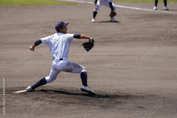 Fototapeta 練習試合で投球する左投手（高校野球）
