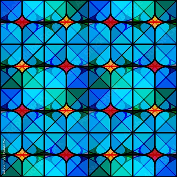 Fototapeta Blue triangle texture seamless pattern. mosaic background