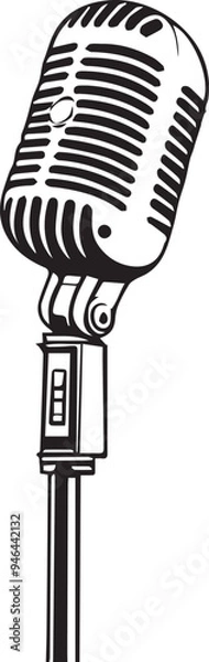 Fototapeta Vector image of an old retro microphone on a white background