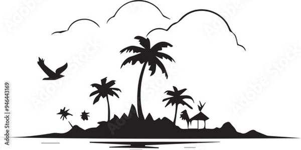 Fototapeta Vector image of a tropical resort vacation island on a white background