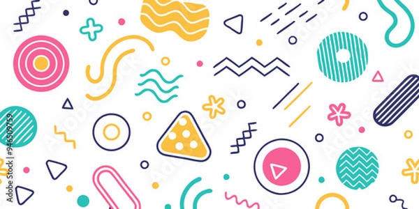 Fototapeta Colorful line doodle seamless pattern set. Creative minimalist style art background 