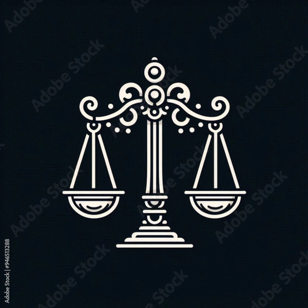 Fototapeta Simple classic justice balance scales silhouette. Justice scales line icon. Judgement scale sign. Legal law symbol. Quality design element. Editable stroke.	