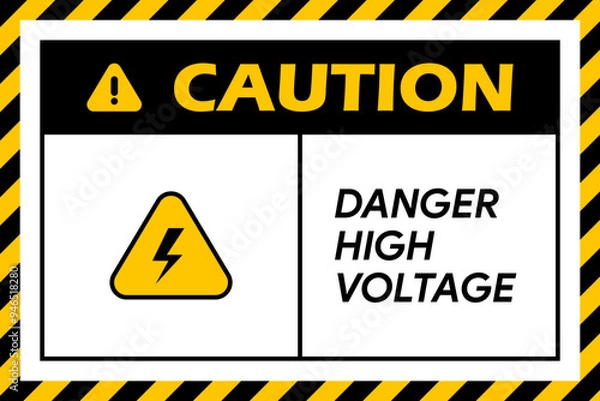 Fototapeta A single industrial caution and danger high voltage warning sign vector illustration for construction site or any other site