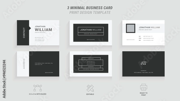 Obraz Creative and Modern Business Card Template, Clean Professional Design, Dark Black Color, Simple & Elegant Visiting Card, Sleek Business Card Template