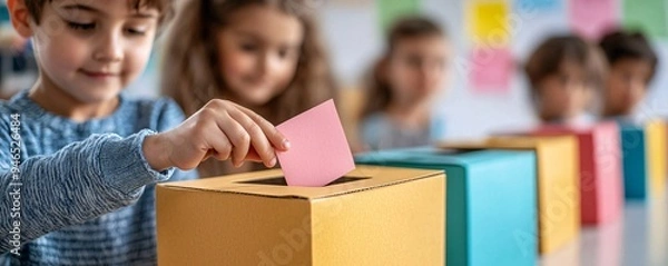 Fototapeta Young Boy Casting a Vote in an Election.