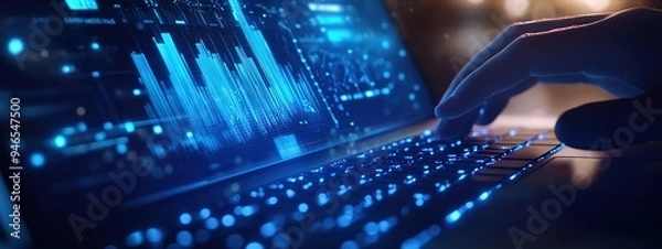 Fototapeta "Digital Stock Market Analysis - Finger Touching Data on Screen"