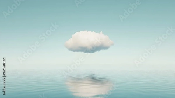 Obraz A conceptual image depicting a single cloud floating in a vast clear sky with subtle patterns and formations emerging within the vapor