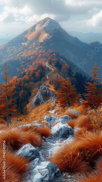 Obraz View of Stoh mountain from Velky Rozsutec in Mala Fatra mountains during late autumn