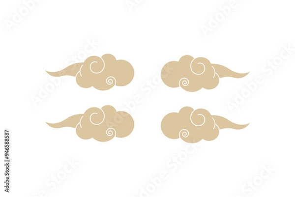Obraz Four stylized beige cloud illustrations with swirled patterns on a white background.
