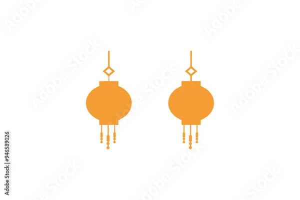 Fototapeta Vector illustration of two orange hanging lanterns in a simple minimalist style on a white background