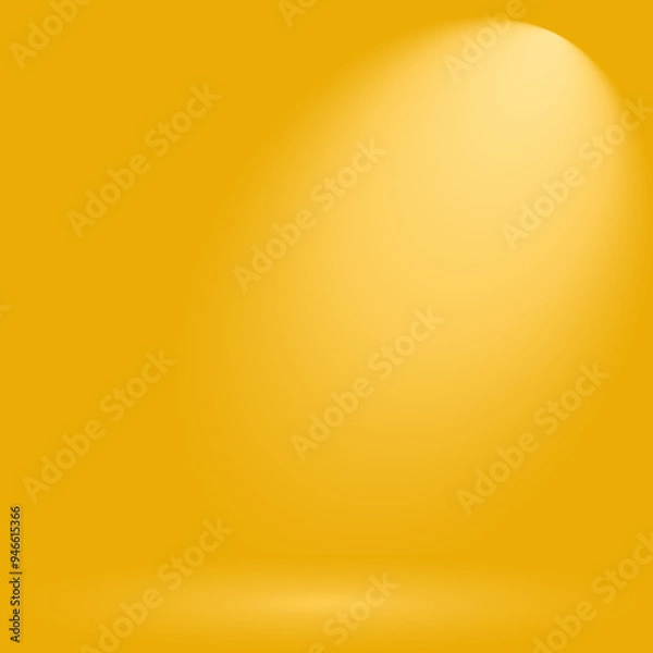 Fototapeta Sunny Yellow Gradient Background for Product Photography, Ideal for Modern Designs and Vibrant Brands. Empty Pedestal Background with Bright Spotlight