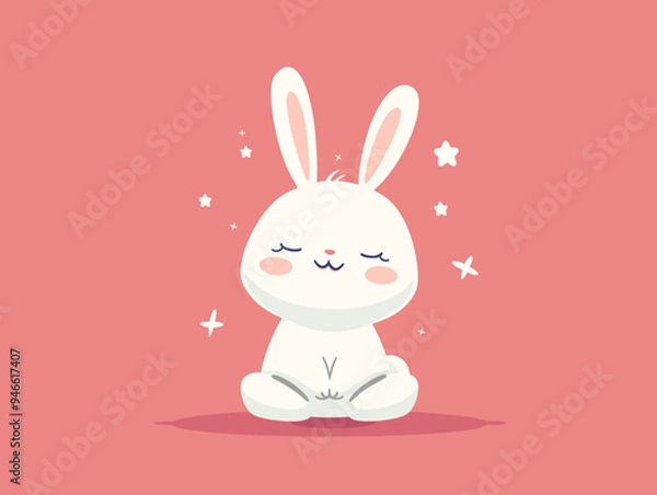Obraz Cute cartoon bunny sitting in lotus position. Vector illustration.