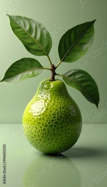 Fototapeta A guava with green leaves rendered in 3D 