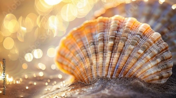Fototapeta Nautilus shell in an abstract setting, showcasing its intricate spiral design. The shell's geometric pattern is a beautiful display of nature's artistry.