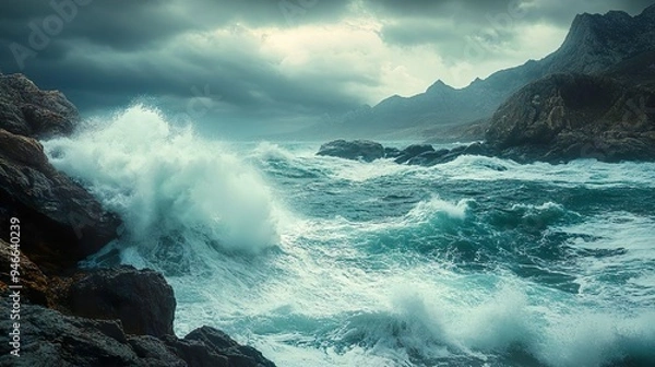 Obraz Rugged Shoreline Beauty Dramatic Rocky Coastlines with Crashing Waves and Majestic Views