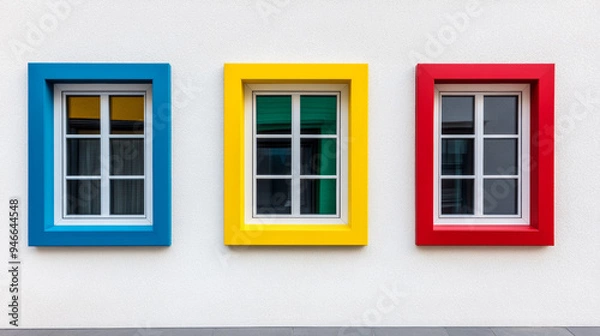 Fototapeta Row of colorful PVC windows in vibrant hues