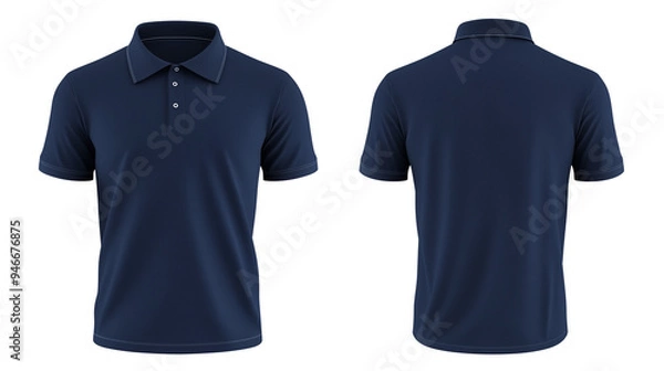 Fototapeta Collared polo shirt in navy blue, mockup with front and back view, transparent background, PNG file with white background and no shadow, high resolution , on a transparent backgrounds 