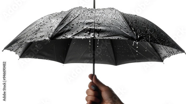 Obraz Hand holding a black umbrella isolated on transparent background