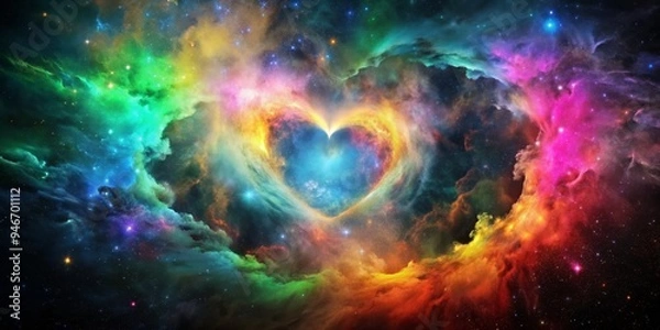 Fototapeta Cosmic Heart Nebula A Digital Painting of a Heart-shaped Nebula with vibrant colors and swirling clouds, nebula, space, art