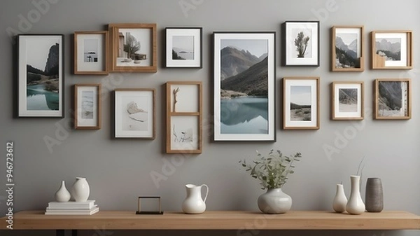 Fototapeta Photo frame on wall (3d rendering)