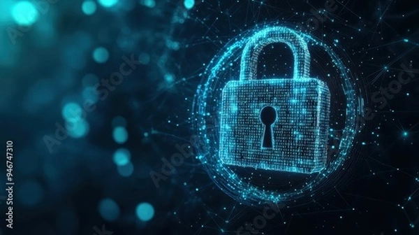 Fototapeta This artwork showcases a secure lock visually integrated with binary code, highlighting the importance of data security and protection