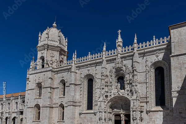 Obraz Jeronimos Monastery or Hieronymites Monastery (Mosteiro dos Jeronimos, 1601) - a monastery of Order of Saint Jerome in parish of Belem. UNESCO World Heritage Site. Lisbon, Portugal. 