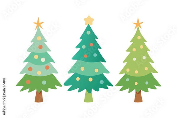 Fototapeta Set of watercolor christmas tree vector illustration. Collection of hand drawn cute decorative Christmas trees isolated on white background. Design for sticker, decoration, card, poster, artwork.