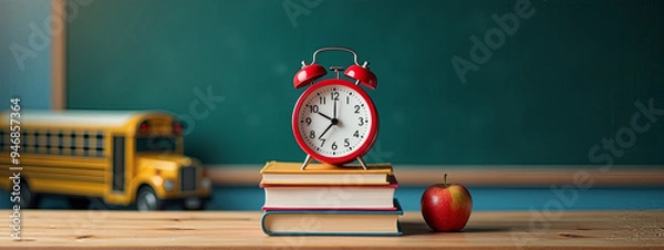 Fototapeta "Set of essential back-to-school items, including school supplies, backpacks, and accessories, displayed in an organized and colorful arrangement, perfect for educational and promotional projects.