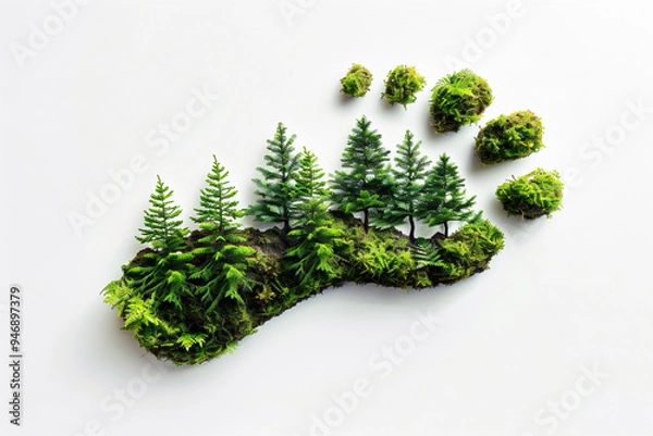 Fototapeta Eco-friendly footprint with lush green trees and moss, symbolizing environmental sustainability and conservation. Perfect for promoting eco-conscious initiatives. Generative AI