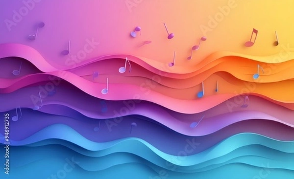Fototapeta colorful glowing musical notes on a dark background, a riot of colors, a musical background