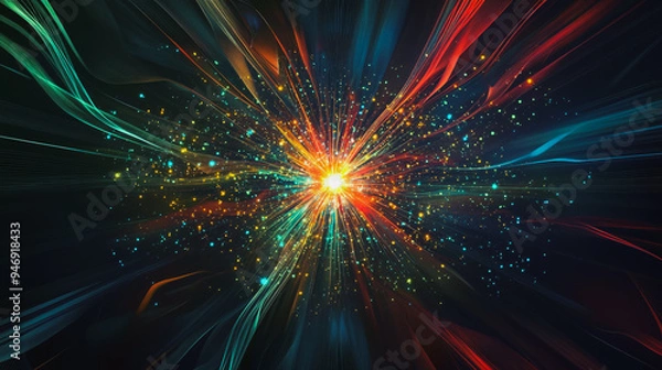 Obraz Abstract light explosion and network points, dot, earth's surface, digital background Innovation network points Earth's surface wave background digital wave information technology background