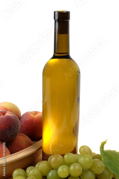 Fototapeta Bottle of vine and some fruits
