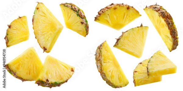 Fototapeta Assorted pineapple slices in different angles isolated on transparent background