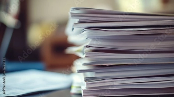 Obraz Stack of Paper Documents on a Desk