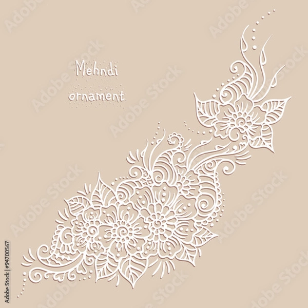 Fototapeta Vector ethnic mehndi pattern. Template for mehndi ornament. Hand drawn detailed outline pattern. Ornamental flowers. Set of indian style ornaments. Floral mehndi ornamental elements. Henna