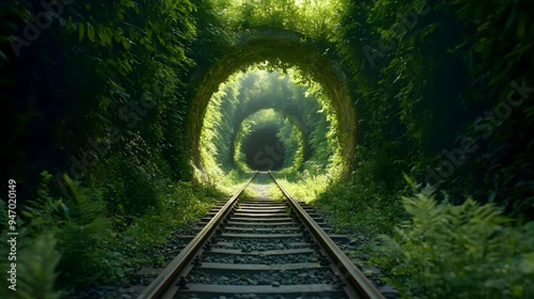 Fototapeta Enchanting Tunnel of Love Surrounded by Lush Nature and Greenery