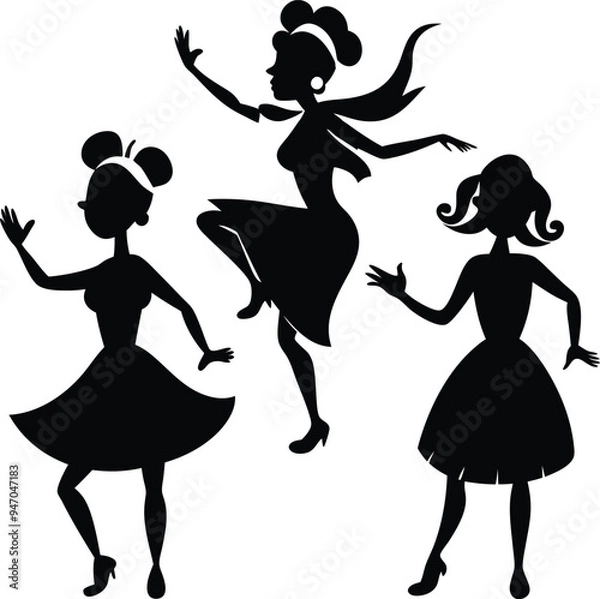 Fototapeta Three Child Minimalist Black Silhouette Vector Collection