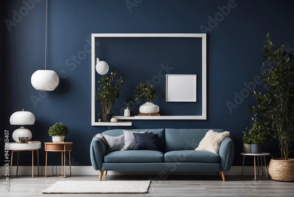 Fototapeta 額縁のある濃紺のリビング