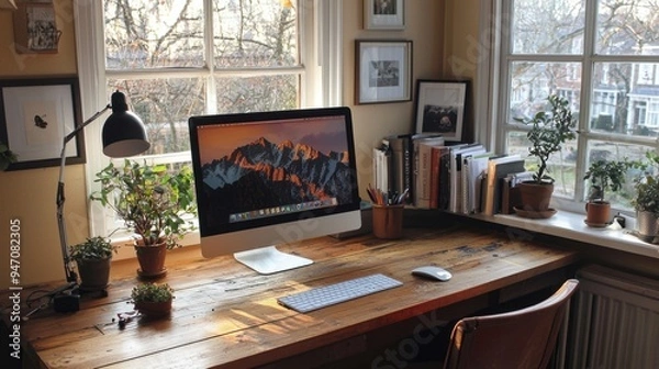 Fototapeta Fresh Start: Decluttering and Organizing Desk Space on a Monday Morning