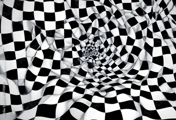 Fototapeta black and white checkered pattern with a wavy
