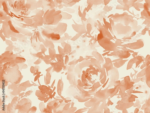 Obraz A seamless pattern of abstract brown roses painted in watercolor. Hand-drawn rose wallpaper. A watercolor floral pattern for invitations.