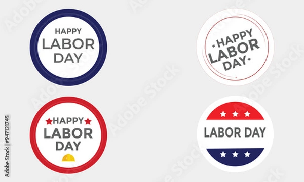 Fototapeta happy labor day set of badges with flags.