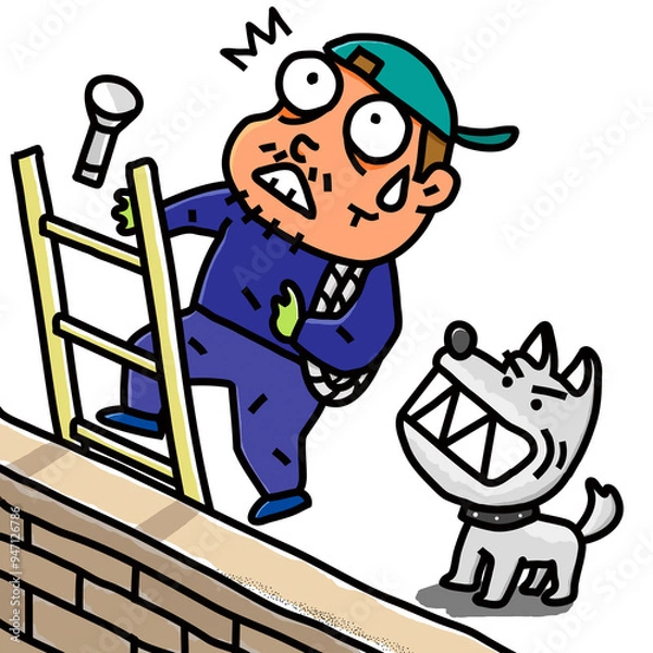 Fototapeta 空き巣に入ろうとして番犬に見つかった泥棒