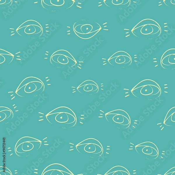 Fototapeta Seamless pattern design with sketchy open eyes