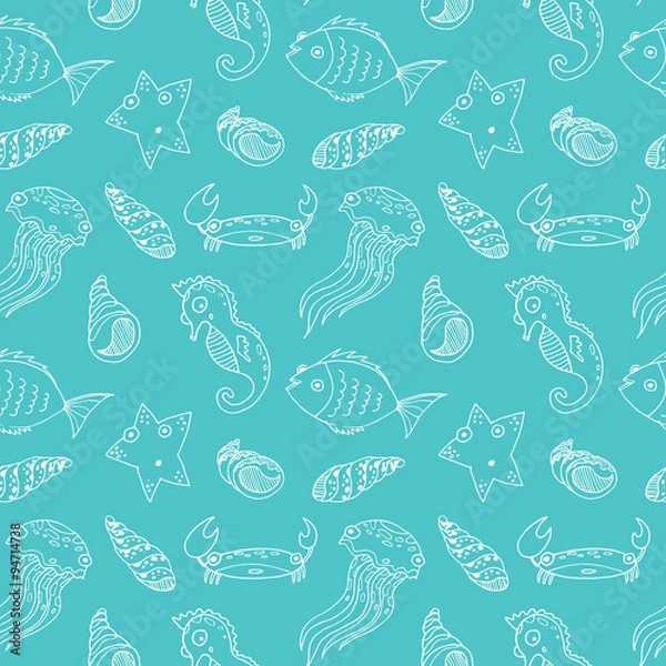 Obraz Cartoon seamless pattern with sea animals.