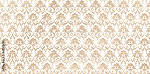 Fototapeta Seamless Pattern golden ornament damask style isolated white background for wallpaper the bedroom, patterned fills, webs pages, surface textures, book covers, fabrics printing, textiles tiles interior