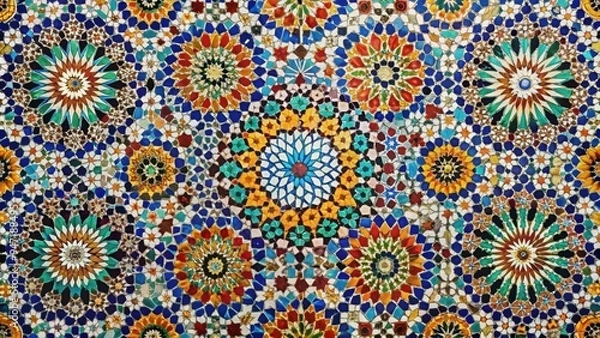 Fototapeta Closeup of vibrant and intricately designed Moroccan tiles, Moroccan, tiles, colorful, pattern, intricate, design